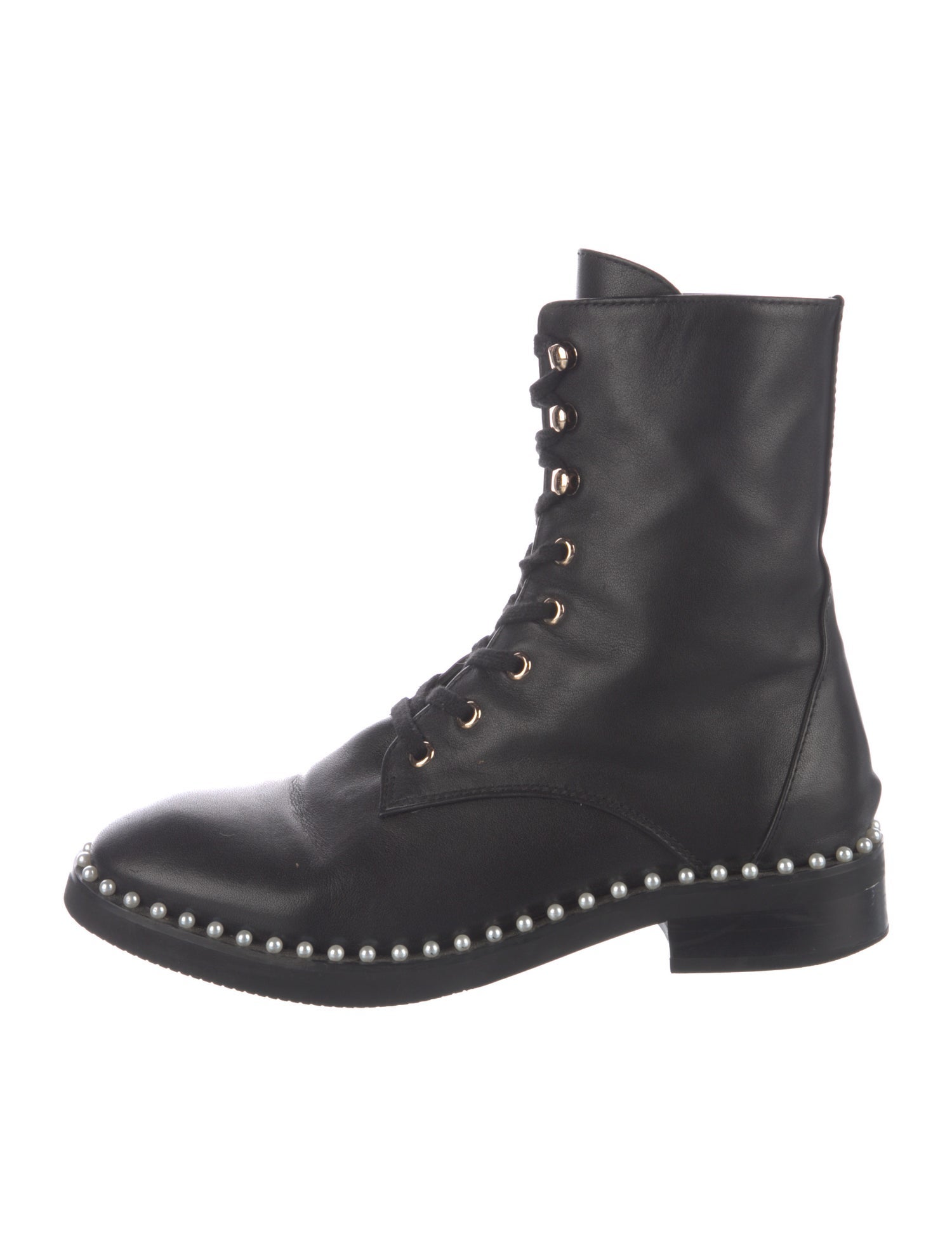 Stuart Weitzman Leather Beaded Accents Combat Boots