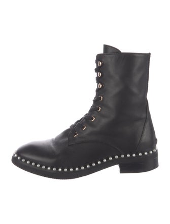 Stuart Weitzman Leather Beaded Accents Combat Boots
