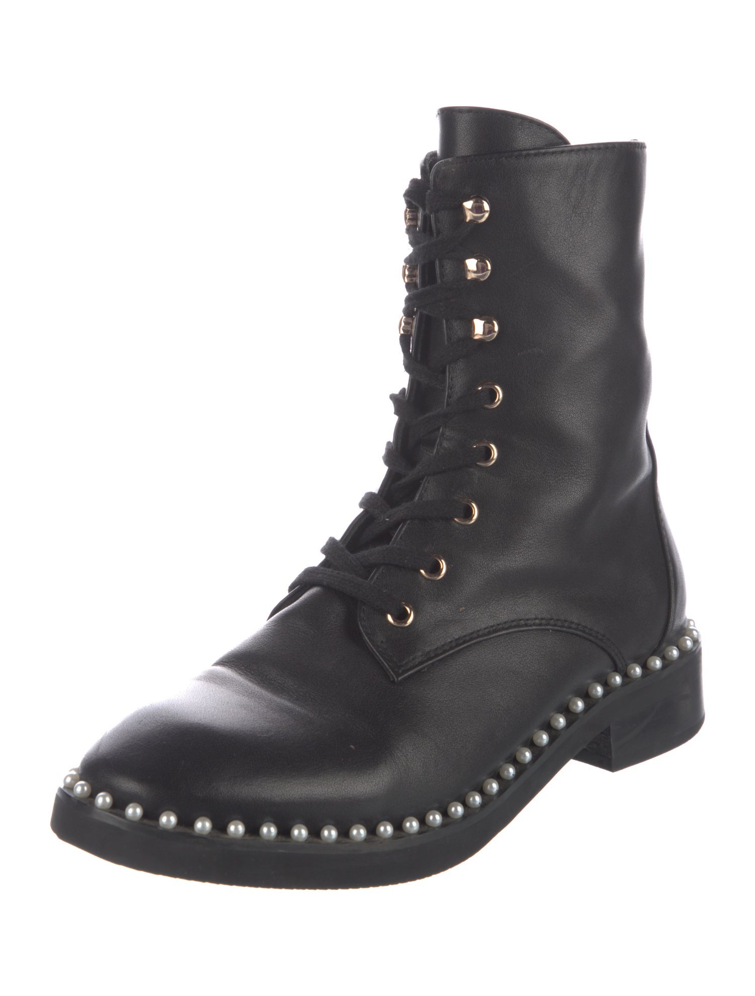 Stuart Weitzman Leather Beaded Accents Combat Boots