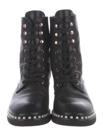 Stuart Weitzman Leather Beaded Accents Combat Boots