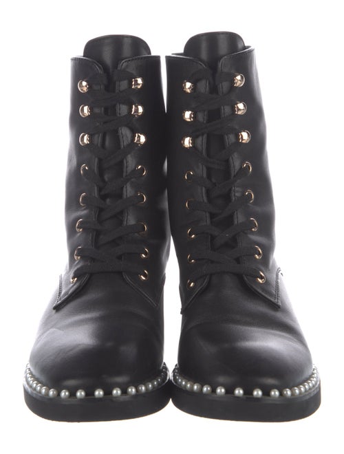 Stuart Weitzman Leather Beaded Accents Combat Boots