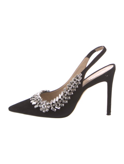Stuart Weitzman Suede Crystal Embellishments Slingback Pumps