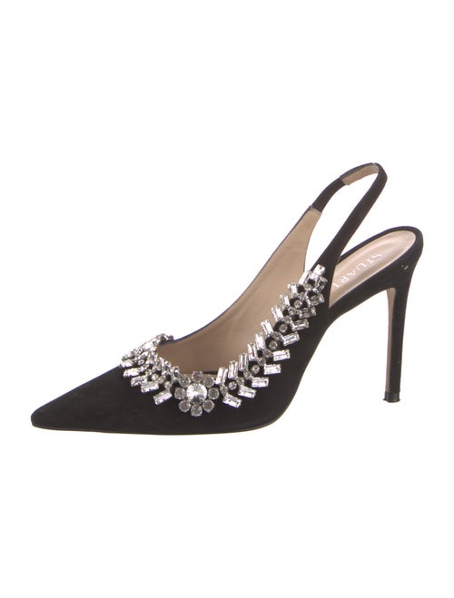 Stuart Weitzman Suede Crystal Embellishments Slingback Pumps