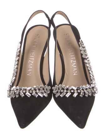 Stuart Weitzman Suede Crystal Embellishments Slingback Pumps