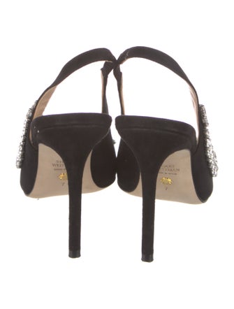 Stuart Weitzman Suede Crystal Embellishments Slingback Pumps