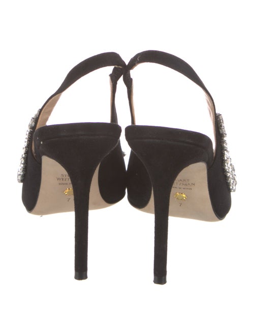 Stuart Weitzman Suede Crystal Embellishments Slingback Pumps