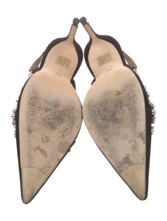 Stuart Weitzman Suede Crystal Embellishments Slingback Pumps