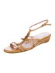 Stuart Weitzman Patent Leather Chain-Link Accents T-Strap Sandals