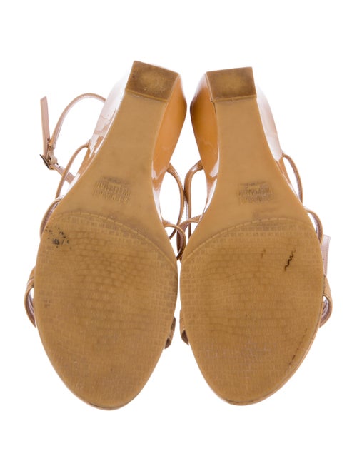 Stuart Weitzman Patent Leather Chain-Link Accents T-Strap Sandals