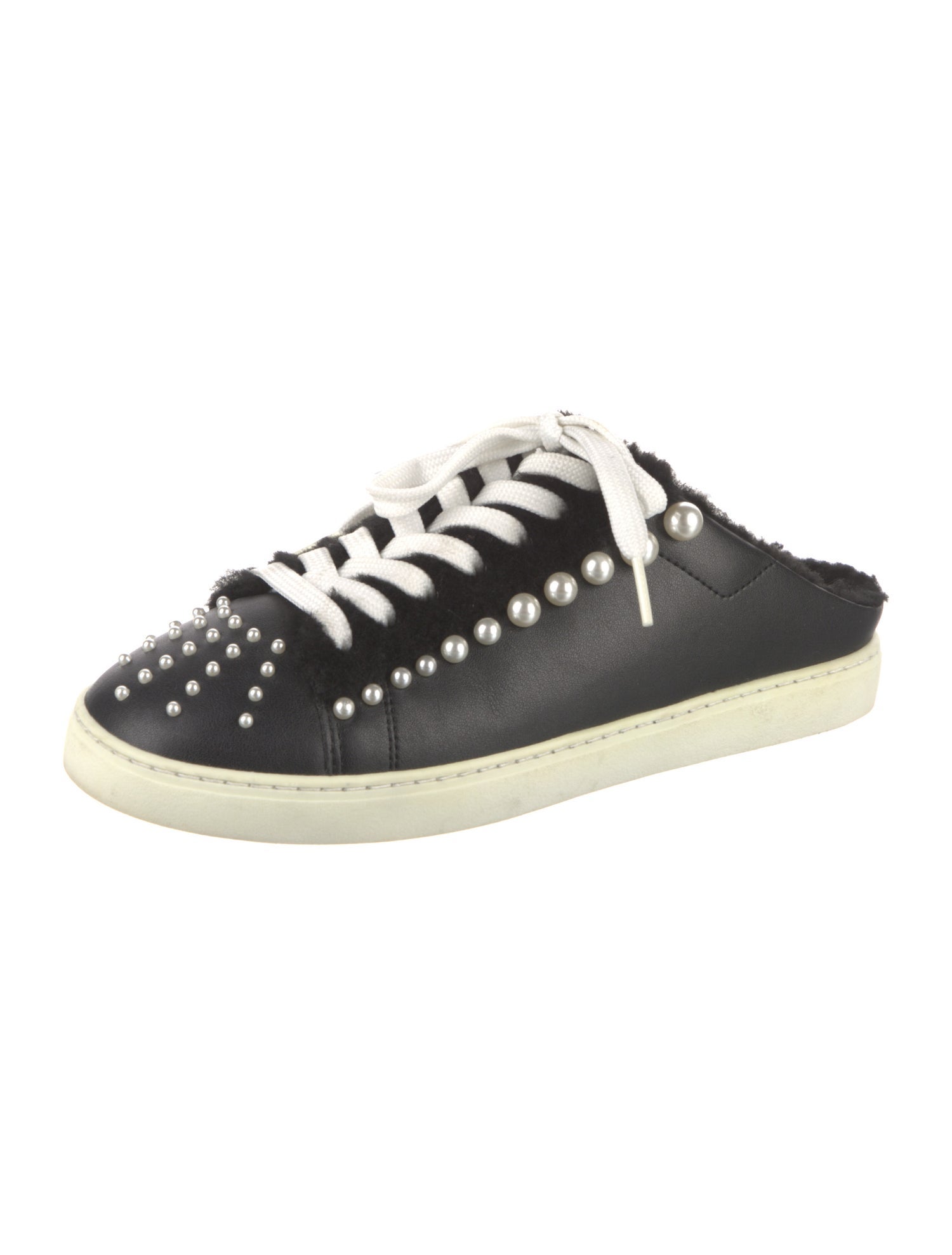 Stuart Weitzman Leather Beaded Accents Sneakers