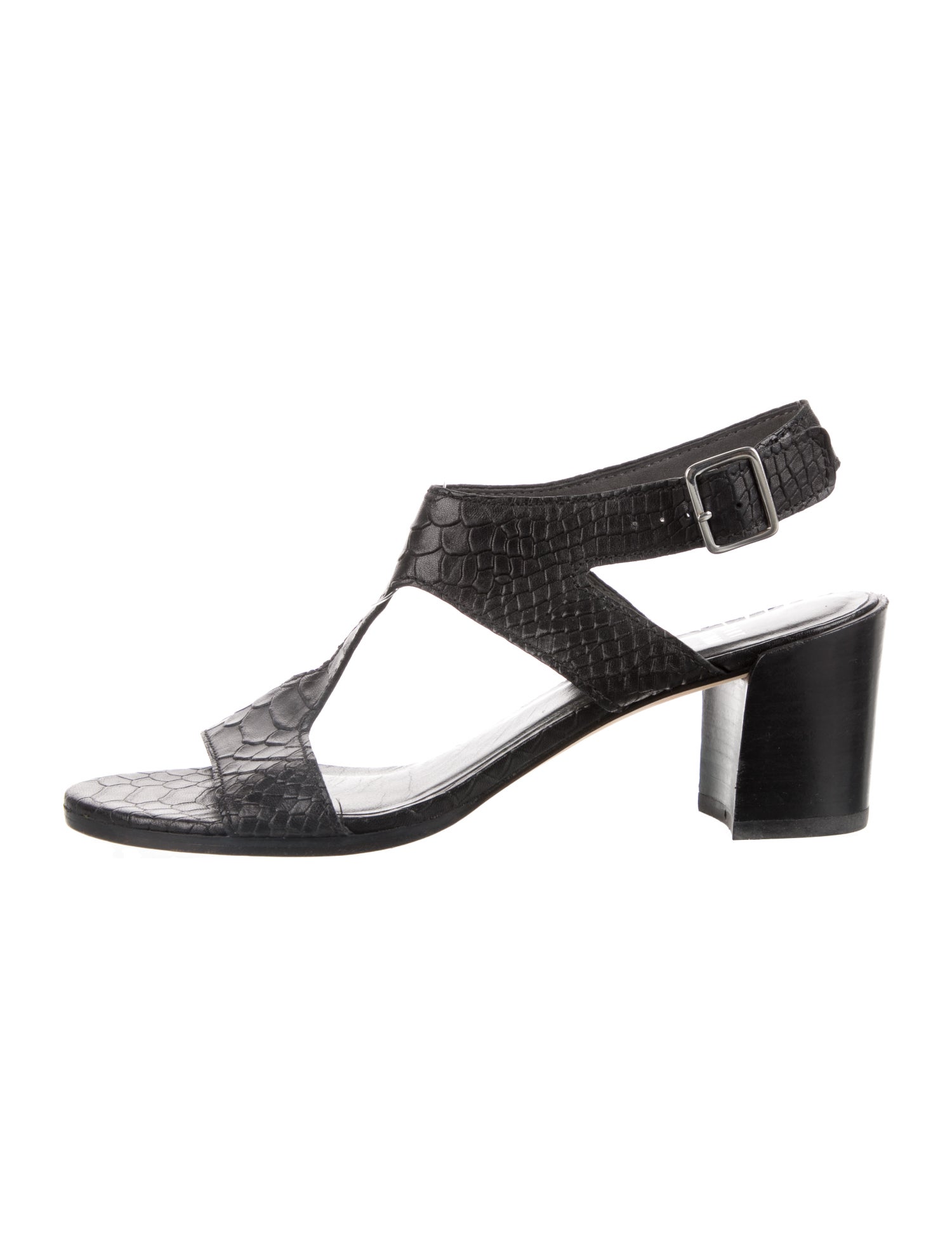 Stuart Weitzman Embossed Leather T-Strap Sandals