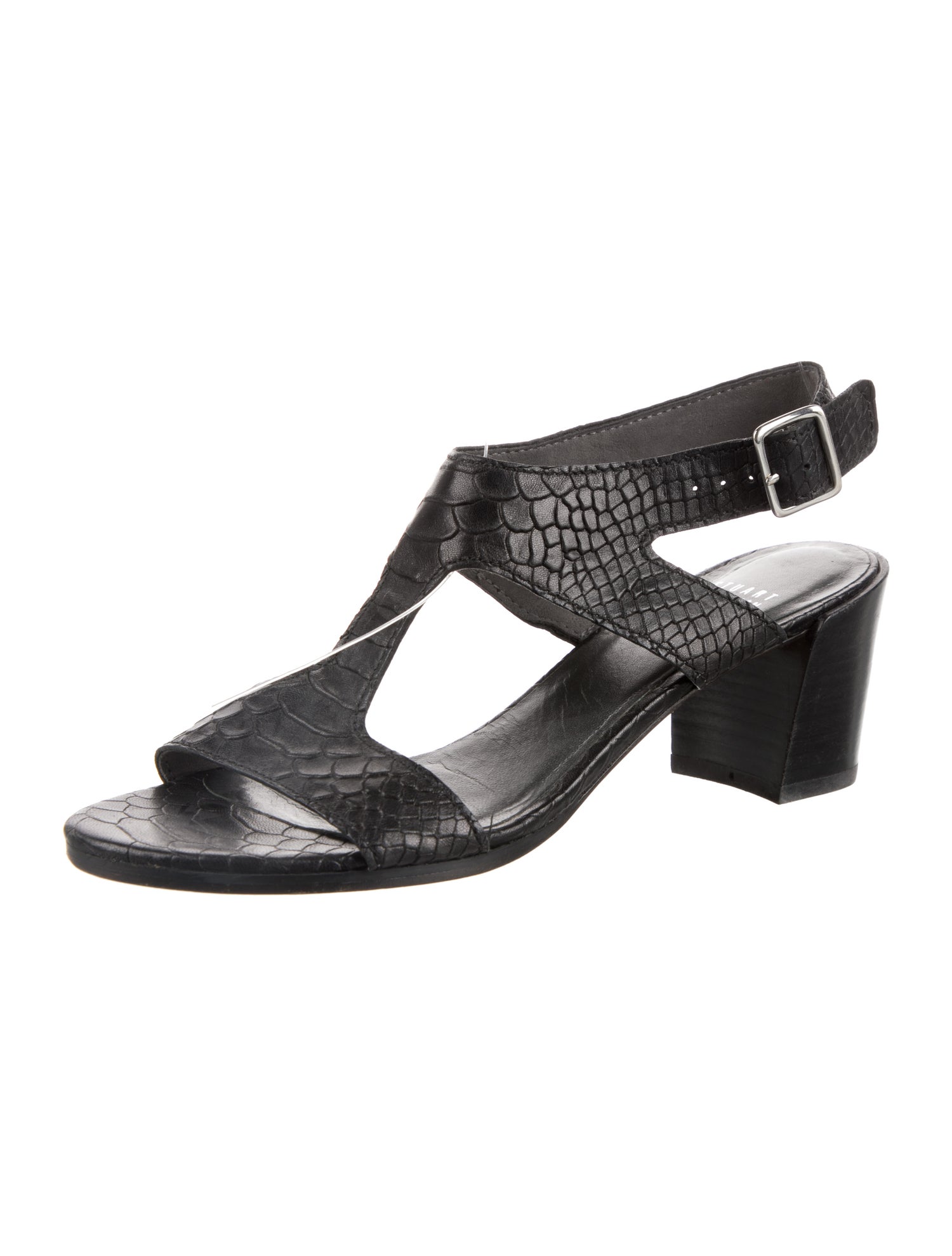 Stuart Weitzman Embossed Leather T-Strap Sandals