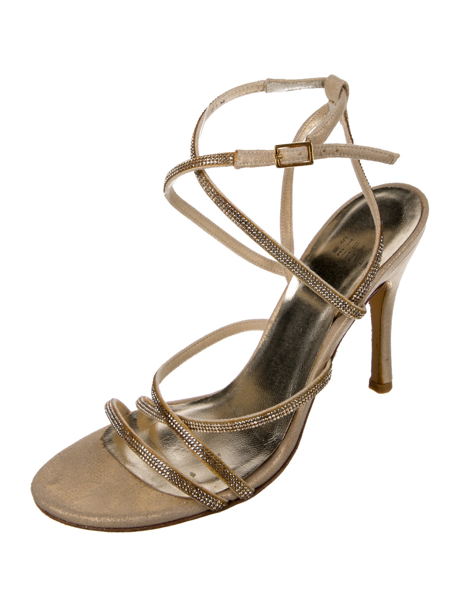 Stuart Weitzman Suede Crystal Embellishments Slingback Sandals