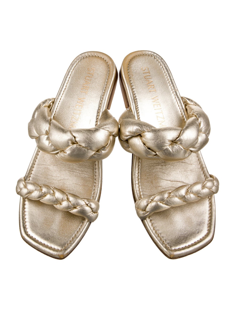 Stuart Weitzman Leather Slides Gold & Metallic Mu… - image 3