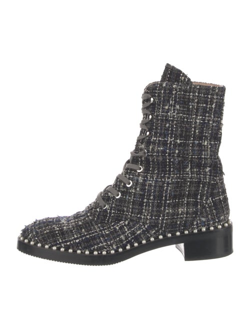 Stuart Weitzman Faux Pearl Accents Tweed Combat Boots