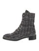 Stuart Weitzman Faux Pearl Accents Tweed Combat Boots