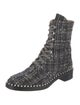 Stuart Weitzman Faux Pearl Accents Tweed Combat Boots