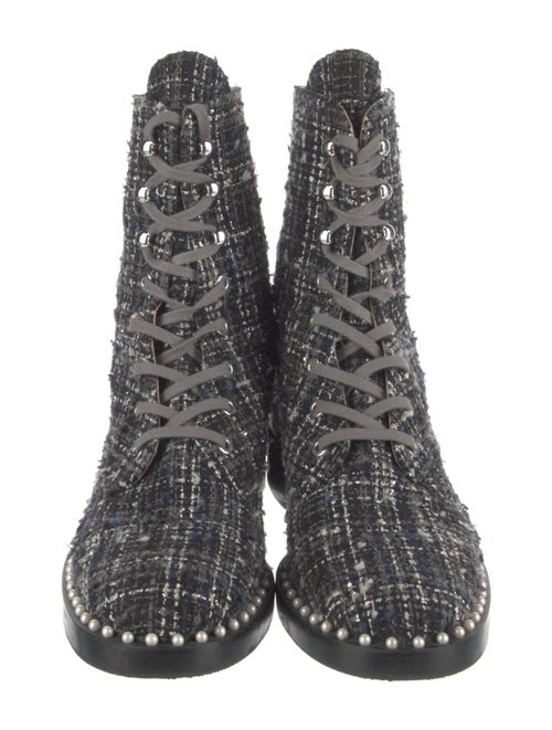 Stuart Weitzman Faux Pearl Accents Tweed Combat Boots