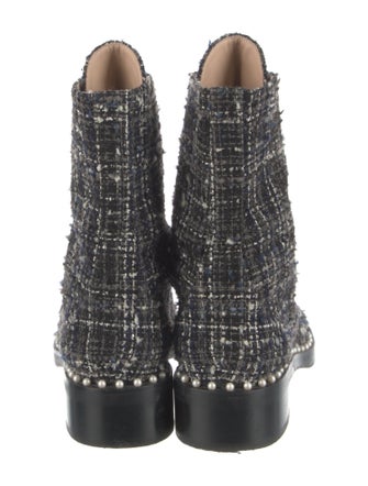 Stuart Weitzman Faux Pearl Accents Tweed Combat Boots