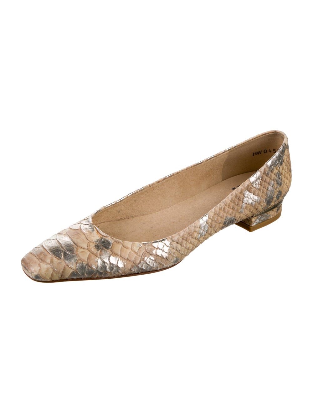 Stuart Weitzman Python Flats Gold & Metallic Anim… - image 2