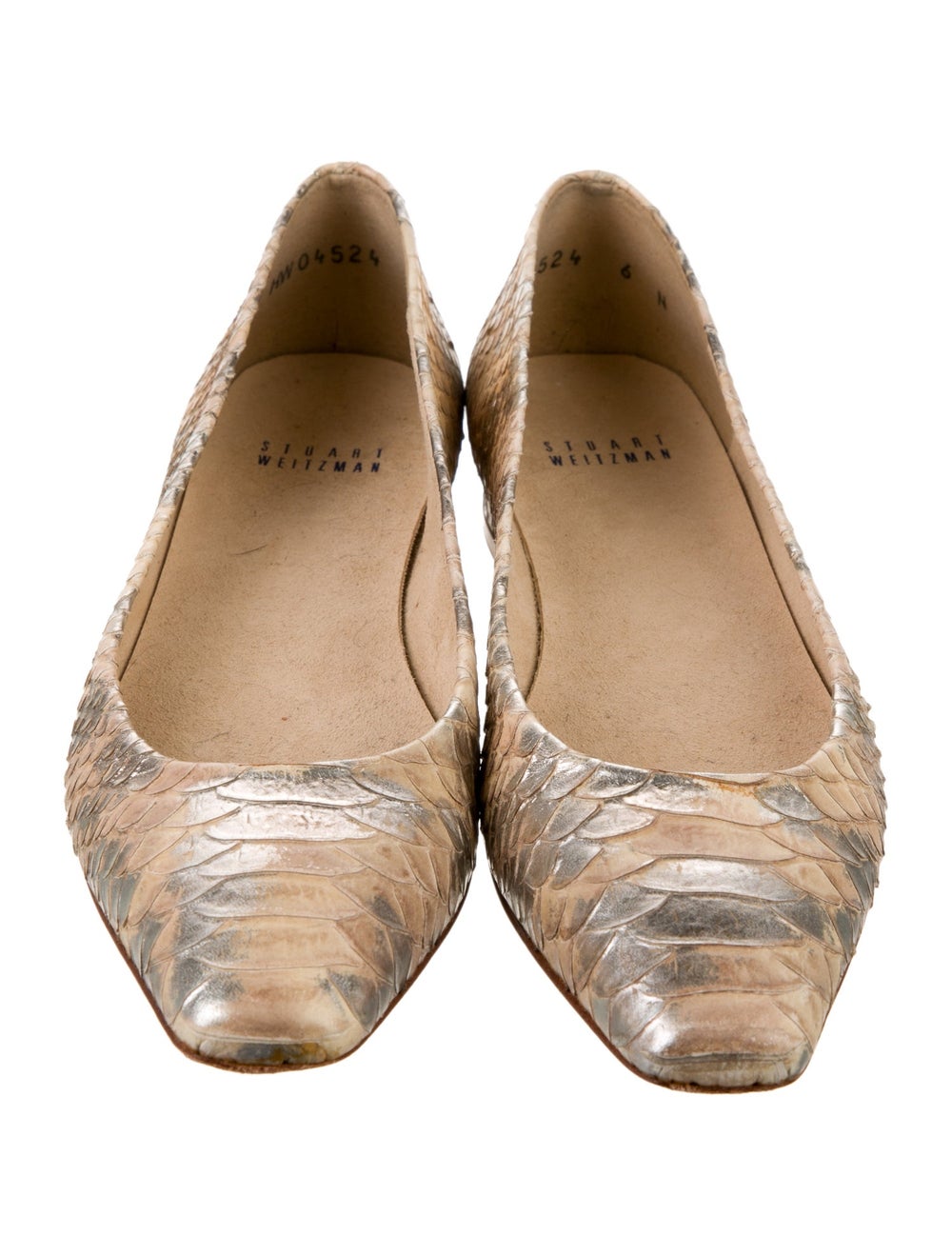 Stuart Weitzman Python Flats Gold & Metallic Anim… - image 3