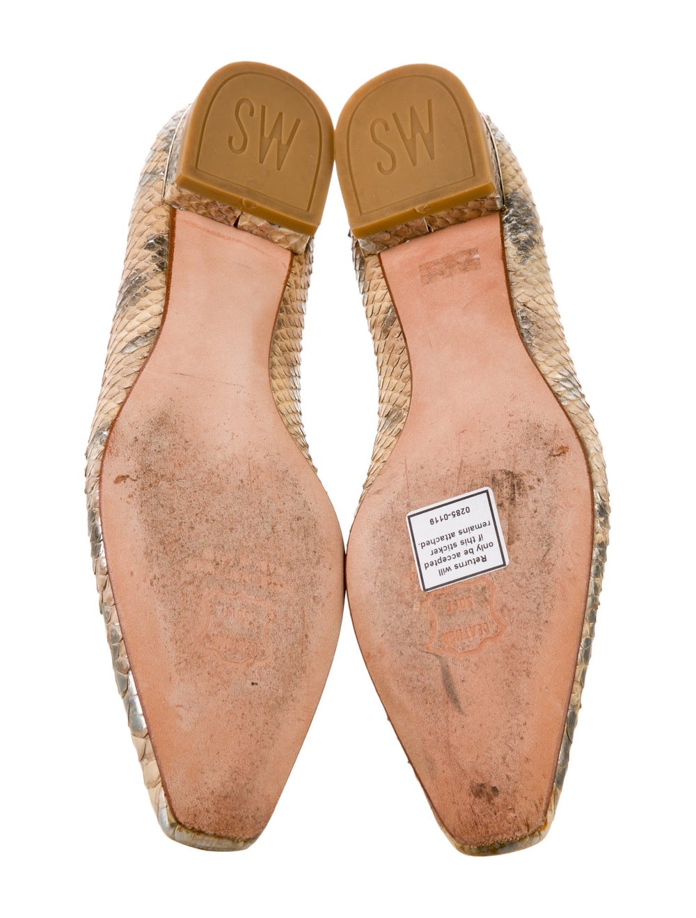 Stuart Weitzman Python Flats Gold & Metallic Anim… - image 5