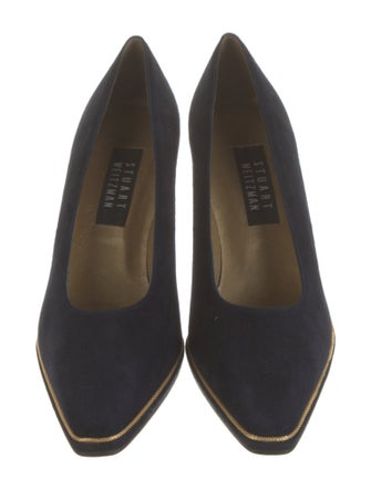 Stuart Weitzman Suede Leather Trim Embellishment Pumps