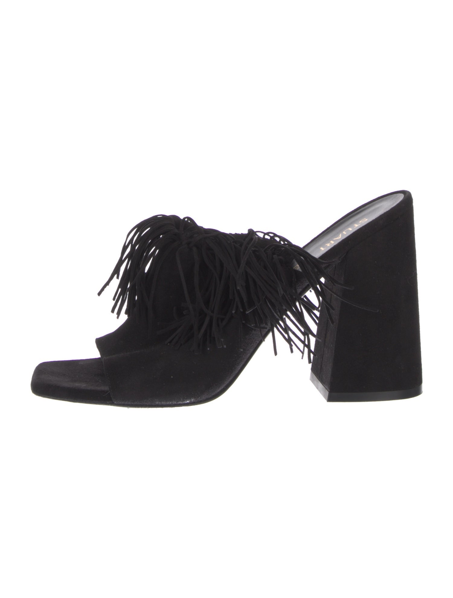 Stuart Weitzman Suede Leather Trim Embellishment Slides