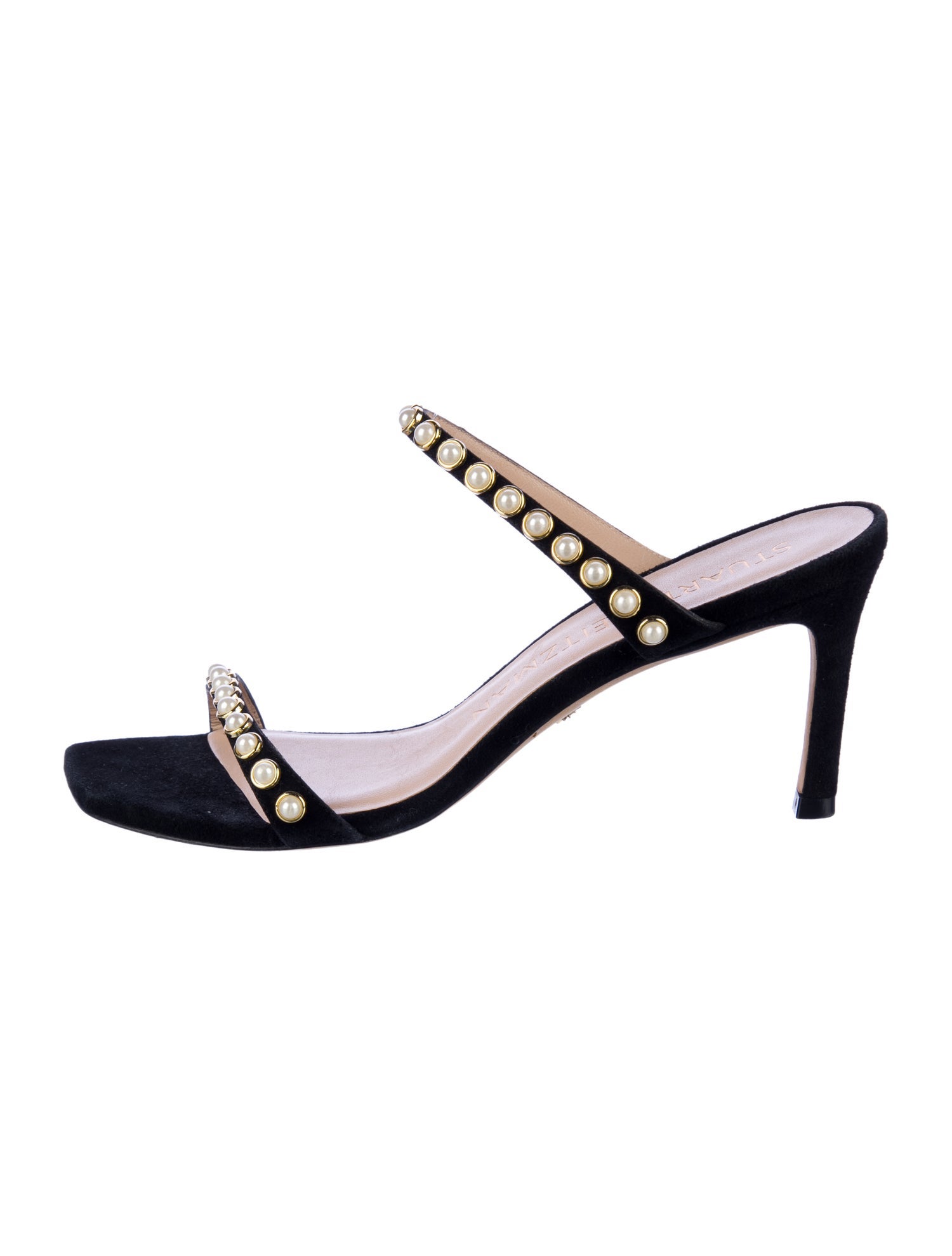 Stuart Weitzman Suede Beaded Accents Slides