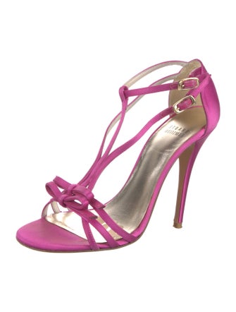 Stuart Weitzman Satin Bow Accents T-Strap Sandals