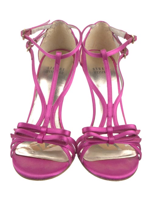 Stuart Weitzman Satin Bow Accents T-Strap Sandals