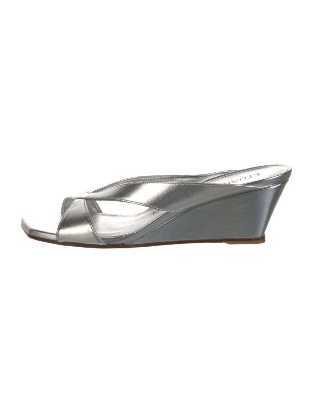 Stuart Weitzman Leather Slides Metallic & Silver - image 1