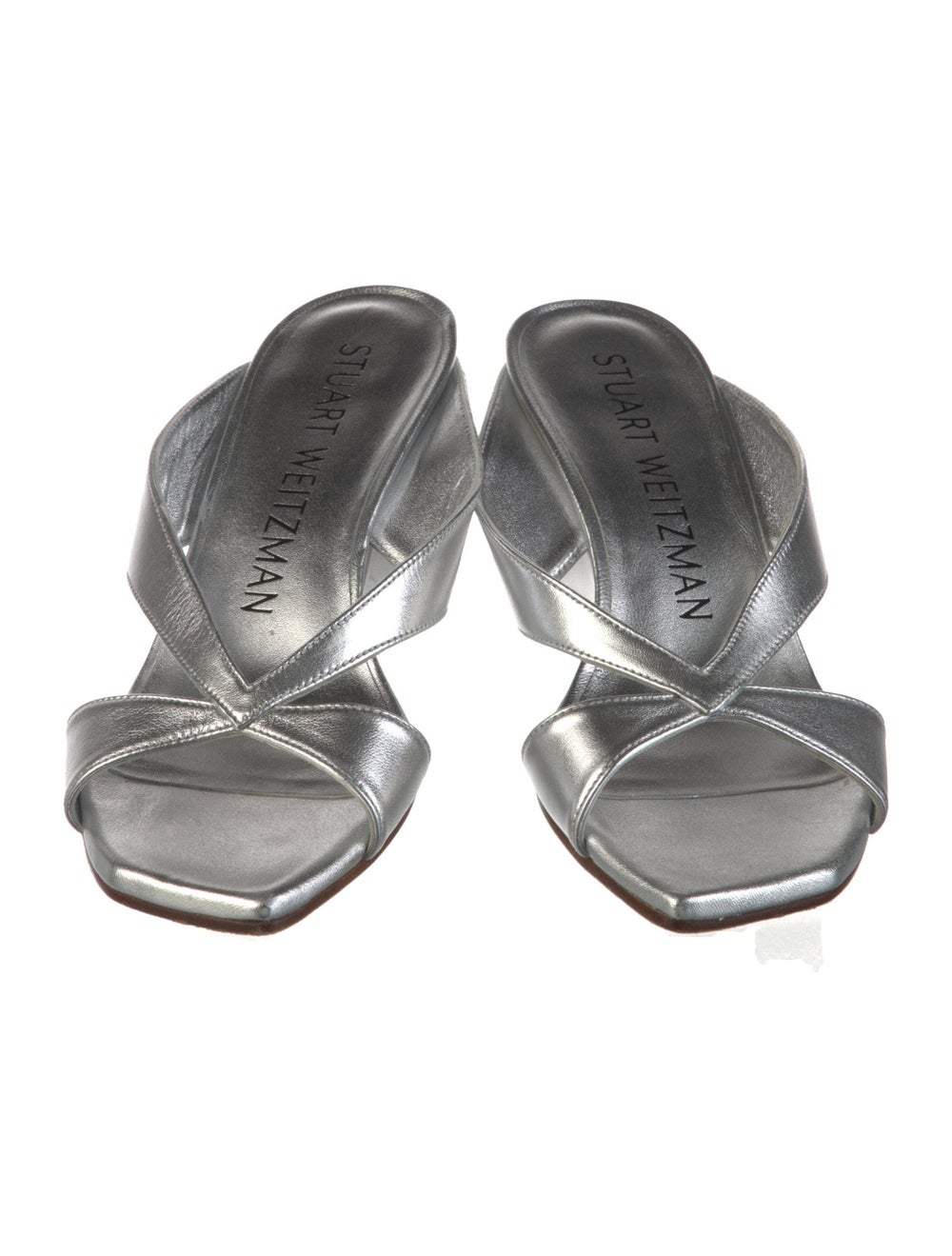 Stuart Weitzman Leather Slides Metallic & Silver - image 3