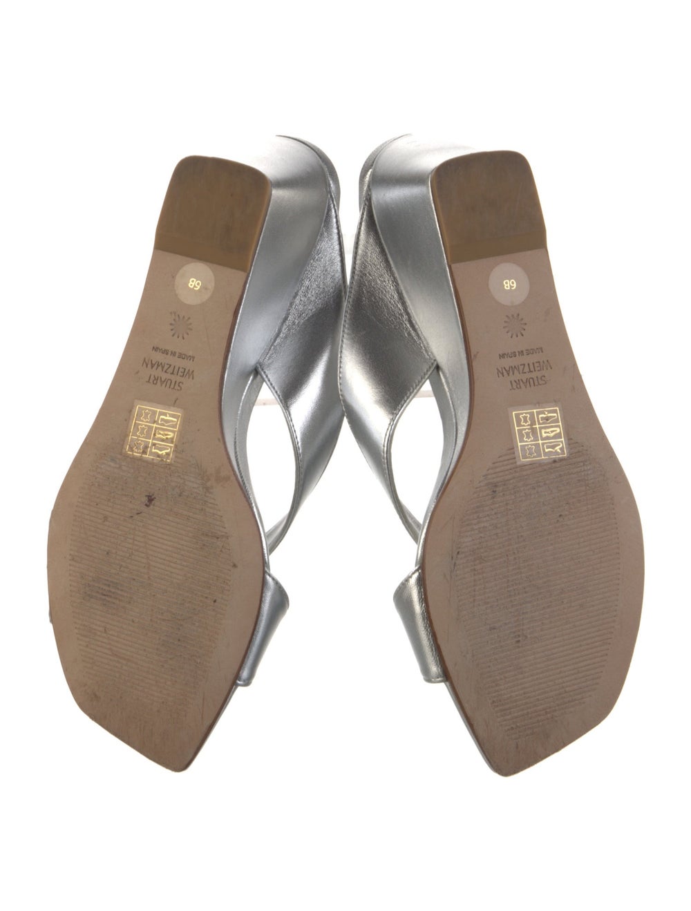 Stuart Weitzman Leather Slides Metallic & Silver - image 5