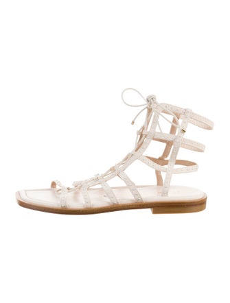 Stuart Weitzman Faux Pearl Accents Leather Gladiator Sandals