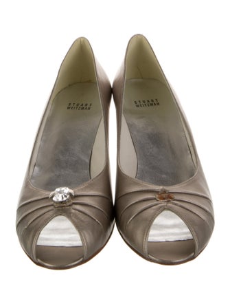 Stuart Weitzman Leather Crystal Embellishments Pumps
