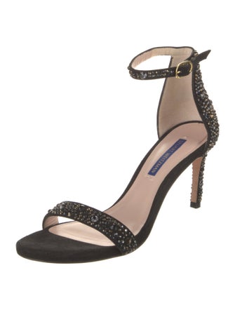 Stuart Weitzman Suede Crystal Embellishments Sandals