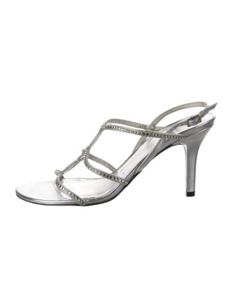 Stuart Weitzman Leather Crystal Embellishments Slingback Sandals