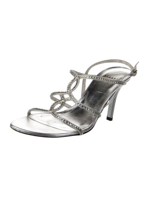 Stuart Weitzman Leather Crystal Embellishments Slingback Sandals