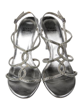 Stuart Weitzman Leather Crystal Embellishments Slingback Sandals