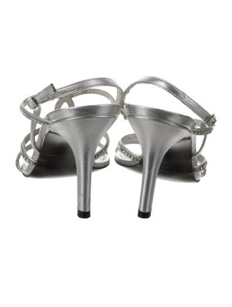 Stuart Weitzman Leather Crystal Embellishments Slingback Sandals