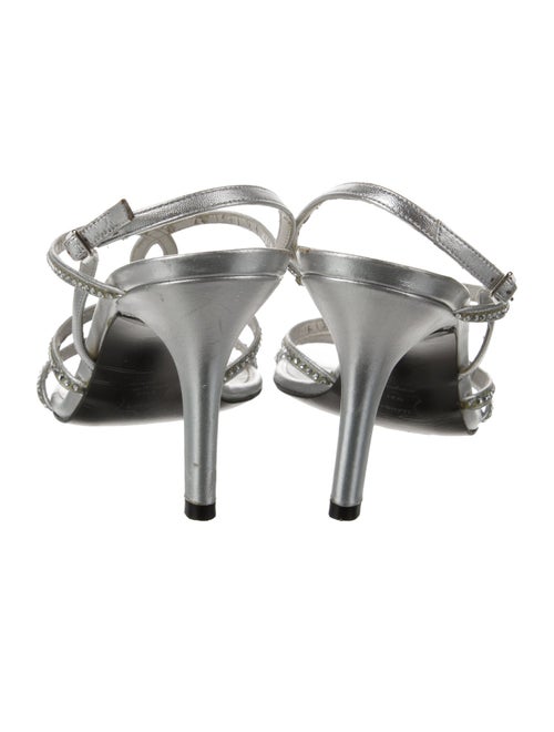 Stuart Weitzman Leather Crystal Embellishments Slingback Sandals