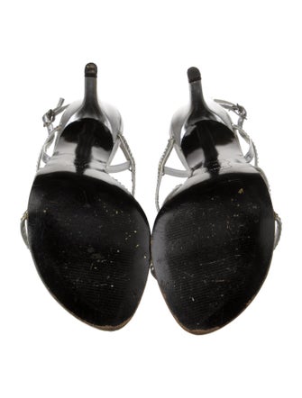 Stuart Weitzman Leather Crystal Embellishments Slingback Sandals