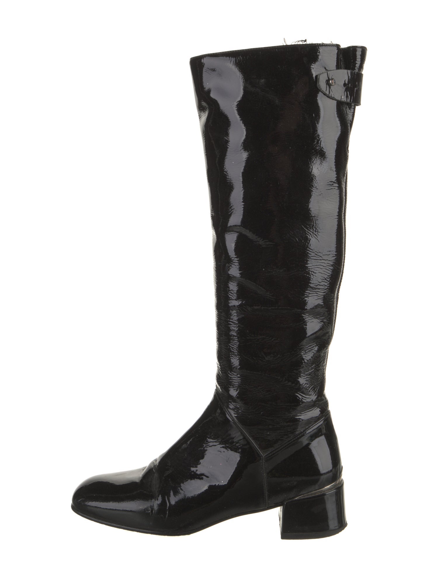 Stuart Weitzman Patent Leather Cutout Accent Riding Boots