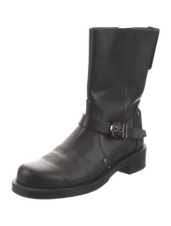 Stuart Weitzman Faux Pearl Accents Leather Moto Boots