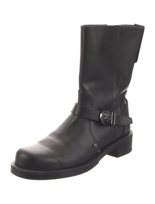 Stuart Weitzman Faux Pearl Accents Leather Moto Boots