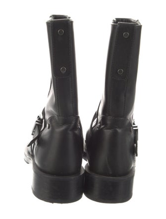 Stuart Weitzman Faux Pearl Accents Leather Moto Boots