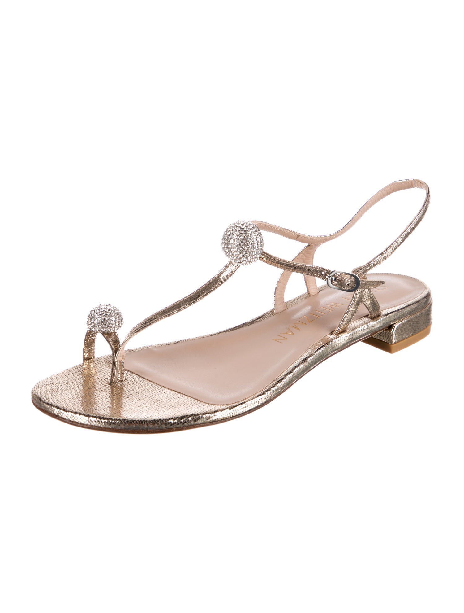 Stuart Weitzman Leather Animal Print T-Strap Sandals