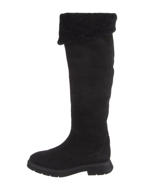 Stuart Weitzman Suede Faux Fur Trim Rain Boots