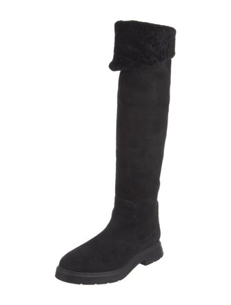 Stuart Weitzman Suede Faux Fur Trim Rain Boots